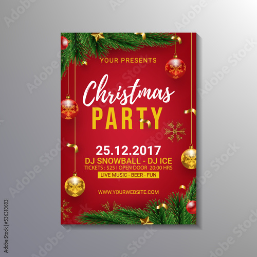 realistic christmas party poster template design
