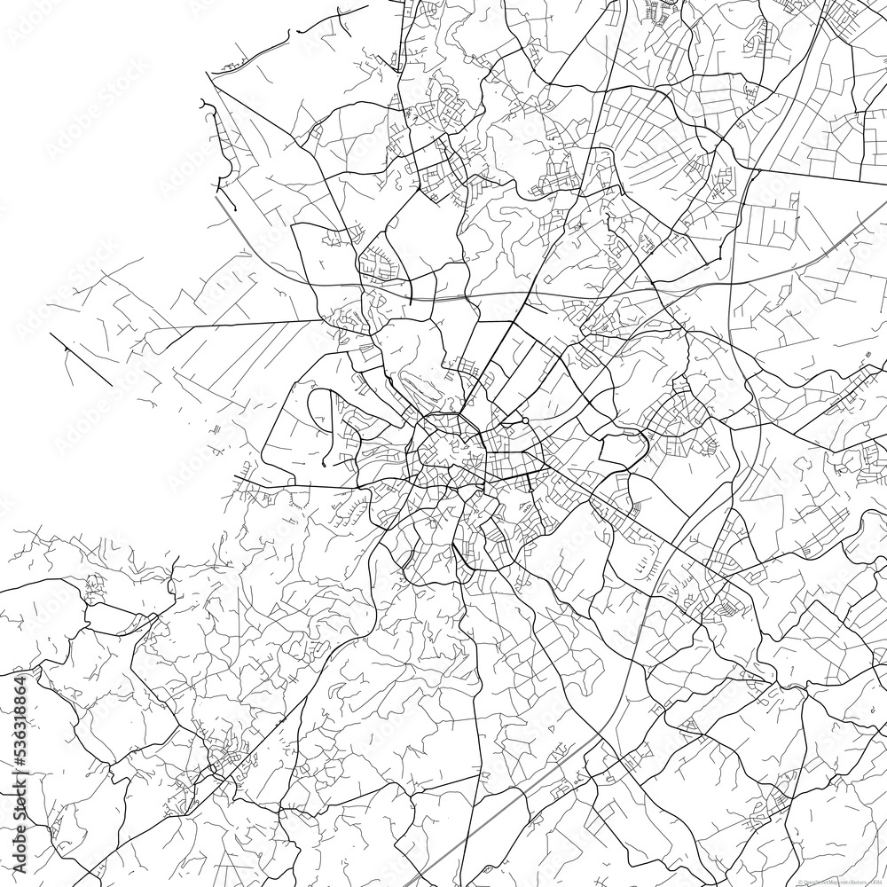 Area map of Aachen Germany with white background and black roads