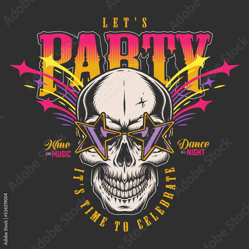 Party skull colorful vintage poster