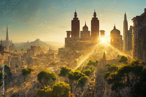Sun rises on an ancient, powerful city.