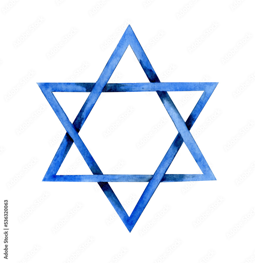 Star of David, Israel symbol. Hand drawn watercolor illustration, isolated on white background