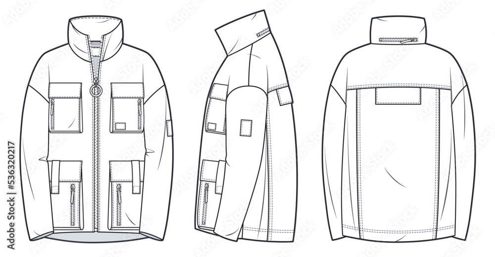 Vetor de Unisex utility Jacket technical fashion illustration. Sport ...