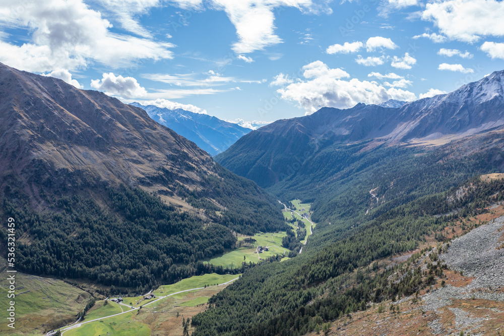 Fototapeta premium drone flight over mountains Kurzras in South Tyrol
