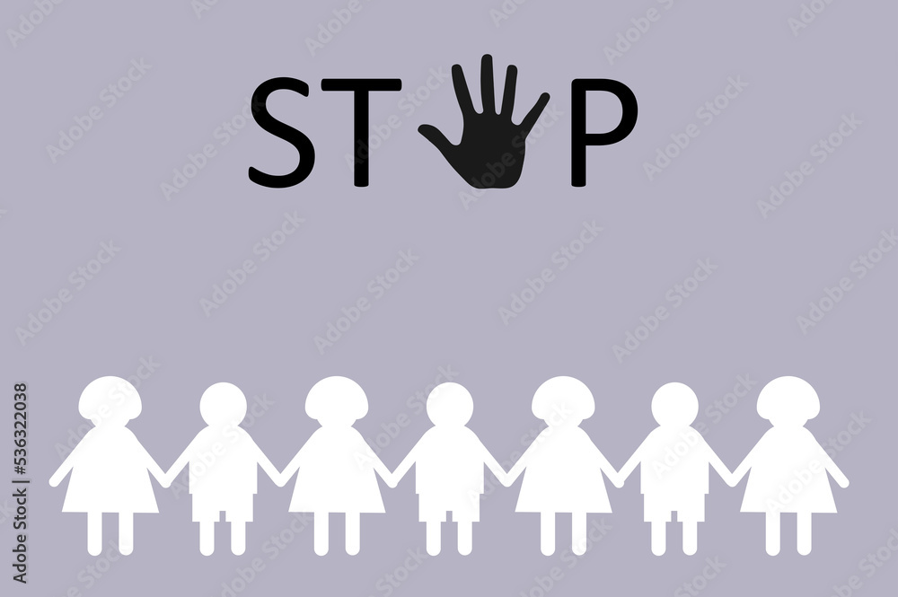 Frightened sad girl and boy holds hands, restricting gesture, stop symbol. Violence, abuse against children. Frightened sad girl and boy holds hands, restricting gesture, stop symbol. Violence, abuse against children.