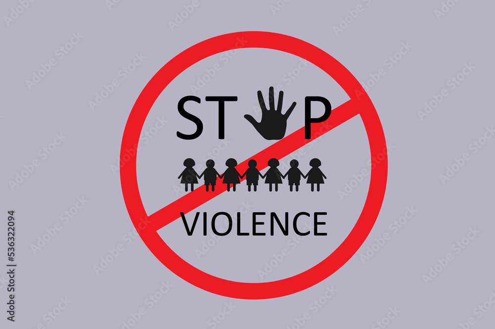 Frightened sad girl and boy holds hands, restricting gesture, stop symbol. Violence, abuse against children.