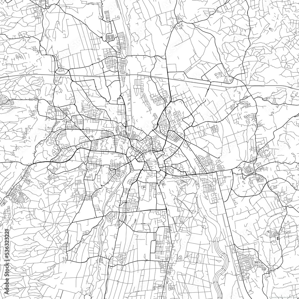 Area map of Augsburg Germany with white background and black roads