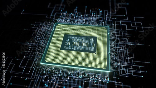 Wallpaper Mural A computer processor with millions of connections and signals. Technology cpu background. Pulses and signals from the chip propagate through the motherboard. Torontodigital.ca