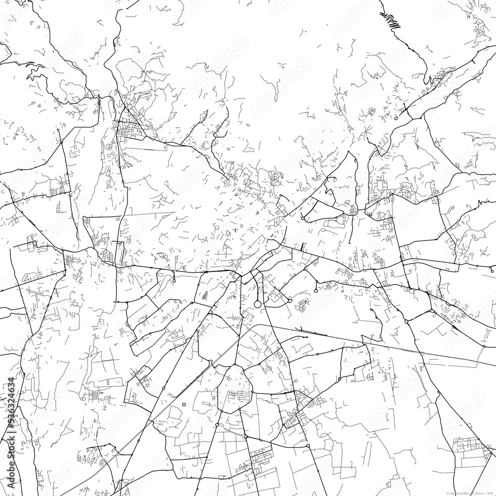 Area map of Bergamo Italy with white background and black roads