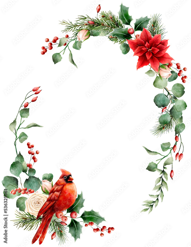 Naklejka premium Christmas watercolor wrearh clipart