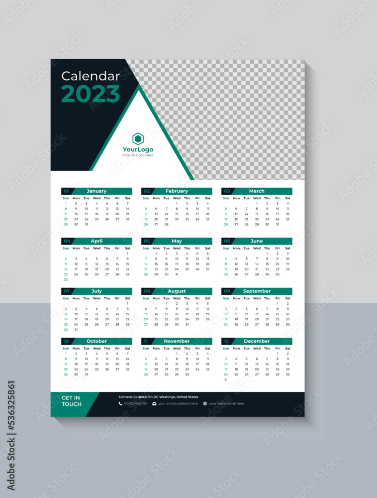 2023 One Page Wall Calendar Design, Business Calendar 2023, Modern 12 ...