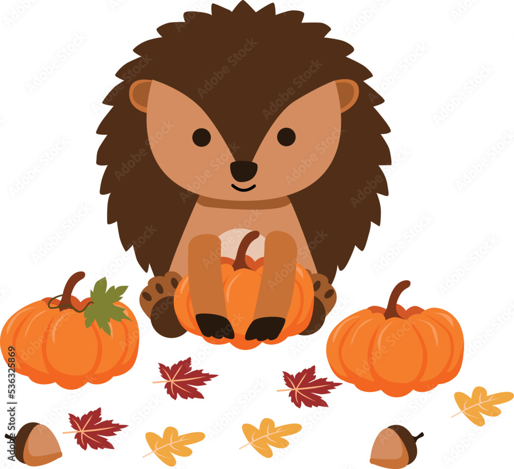 Hedgehog with pumpkin and autumn leaves Hedgehog with pumpkin and autumn leaves