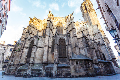 Exterior of the cathedral of Barcelona in the old Gothic Quarter, Catalonia, Spain, Europe