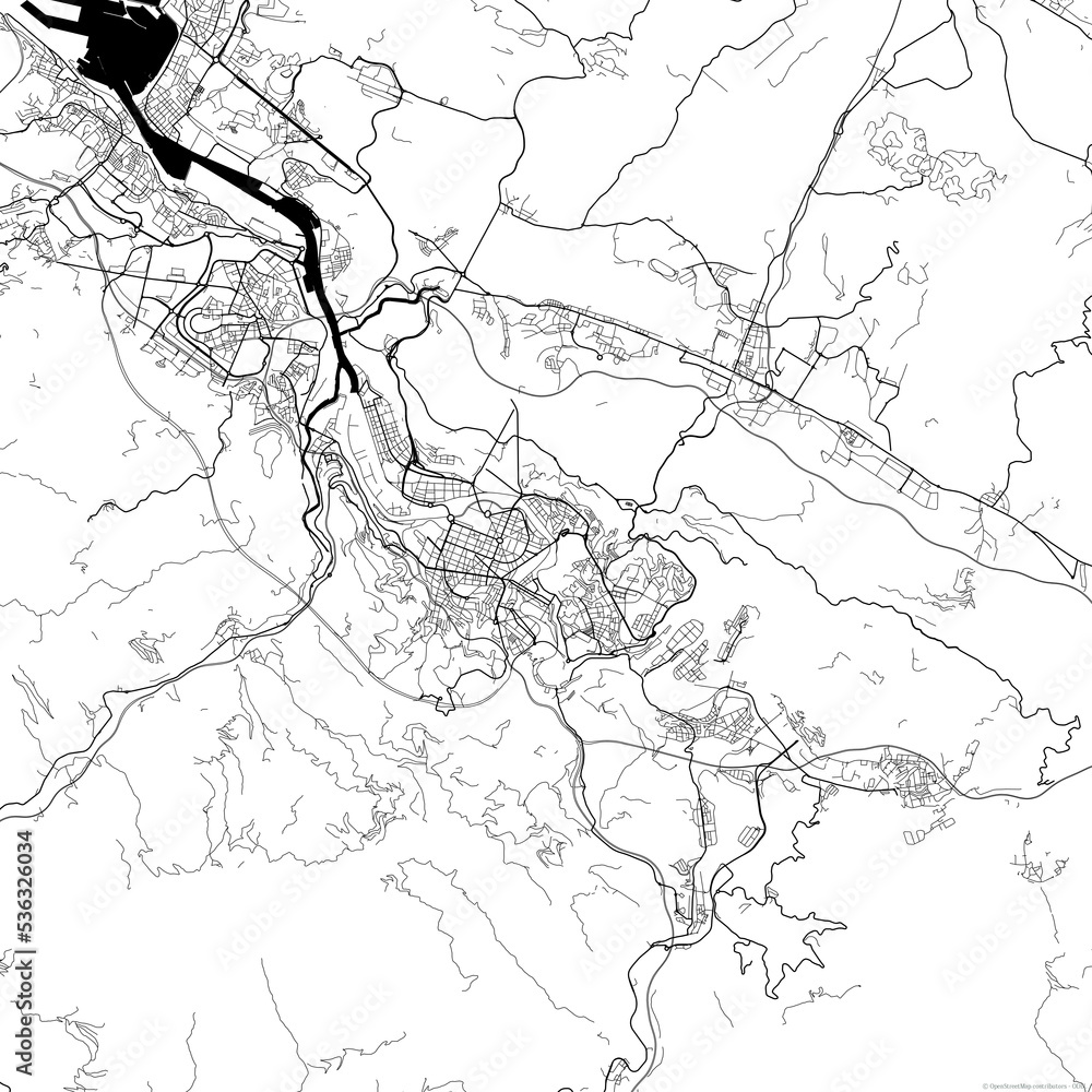 Area map of Bilbao Spain with white background and black roads