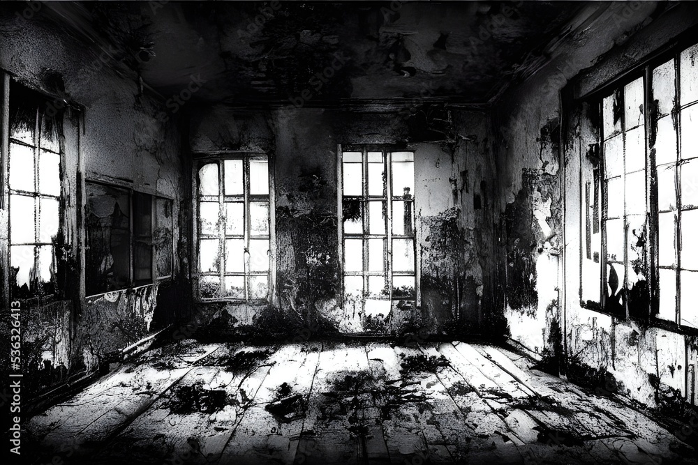 A ruined asylum, spooky and haunted. A ruined asylum, spooky and haunted.