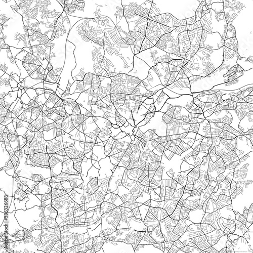 Area map of Birmingham United Kingdom with white background and black roads