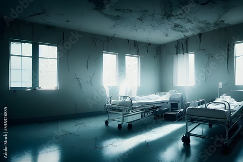 A ruined asylum, spooky and haunted. 