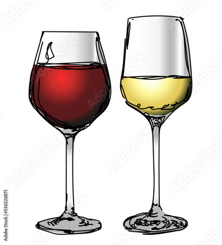 Hand drawn vector set of wine glasses