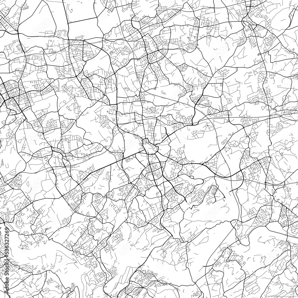 Area map of Bochum Germany with white background and black roads Area map of Bochum Germany with white background and black roads