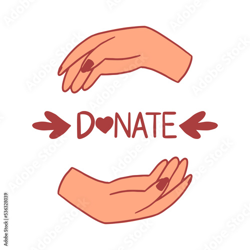 The concept of charity is heart in hand. Fundraising. Donate help.