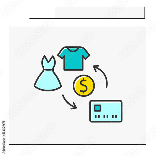 Shopping color icon. Refunding money from buying clothes. Percentages from purchase. Cashback service concept. Isolated vector illustration