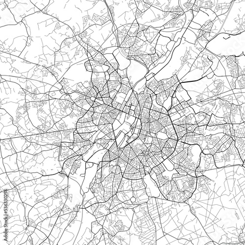 Area map of Brussels Belgium with white background and black roads