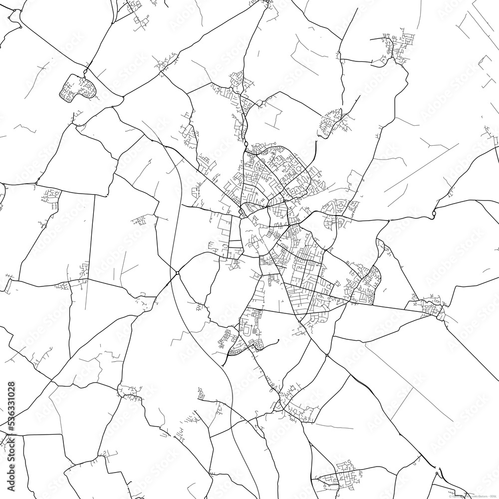 Area map of Cambridge United Kingdom with white background and black