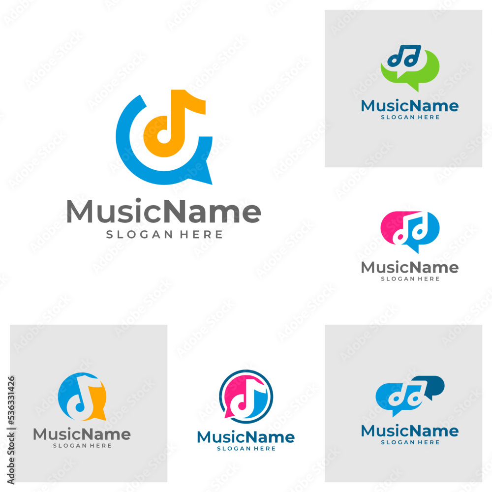 Set of Music Talk Logo Vector Icon Illustration. Chat Music logo design template Set of Music Talk Logo Vector Icon Illustration. Chat Music logo design template