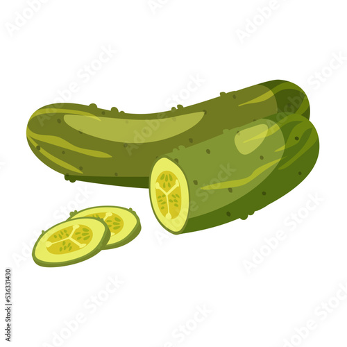 Pickled cucumber isolated on white background. Cartoon flat style. Vector illustration