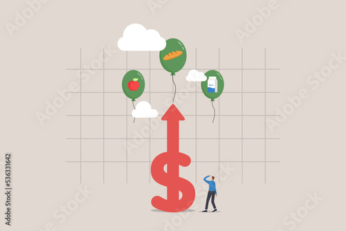 Food inflation. The effect of the inflation rate on prices. Consumer price index or CPI. Prices of commodities and consumer goods rose due to rising inflation.