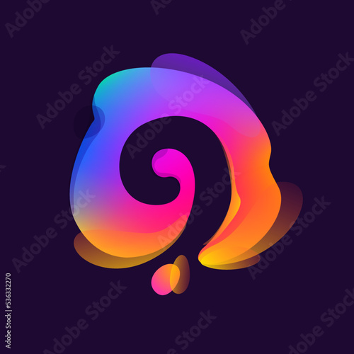 Number nine logo in multicolor gradient blot. Negative space splash icon.