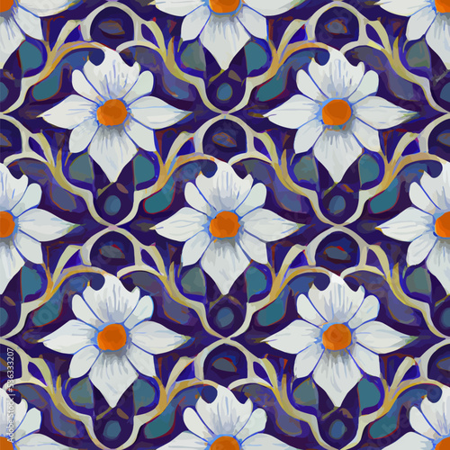 illustration vector of elegant colorful flower seamless tile art deco painting good for wallpaper