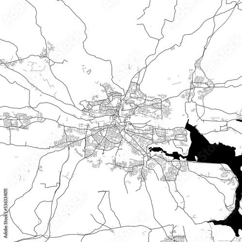 Area map of Cork Ireland with white background and black roads