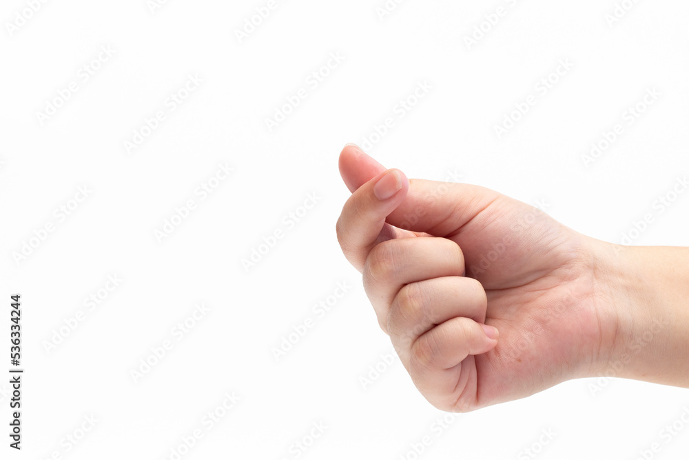 hand showing mini heart sigh on white background hand showing mini heart sigh on white background