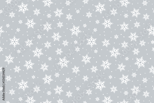Vector Christmas, new year, gray holidays snowflakes pattern horizontal background. Winter hand drawn texture for print, paper, design, fabric, decor, gift, food wrap, backgrounds