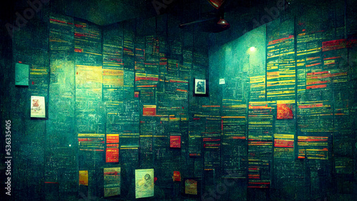 Wall Full of Mathematics Equation, Mathematical Symbol and Formula in Colorful Grunge Wall Background Texture Illustration photo
