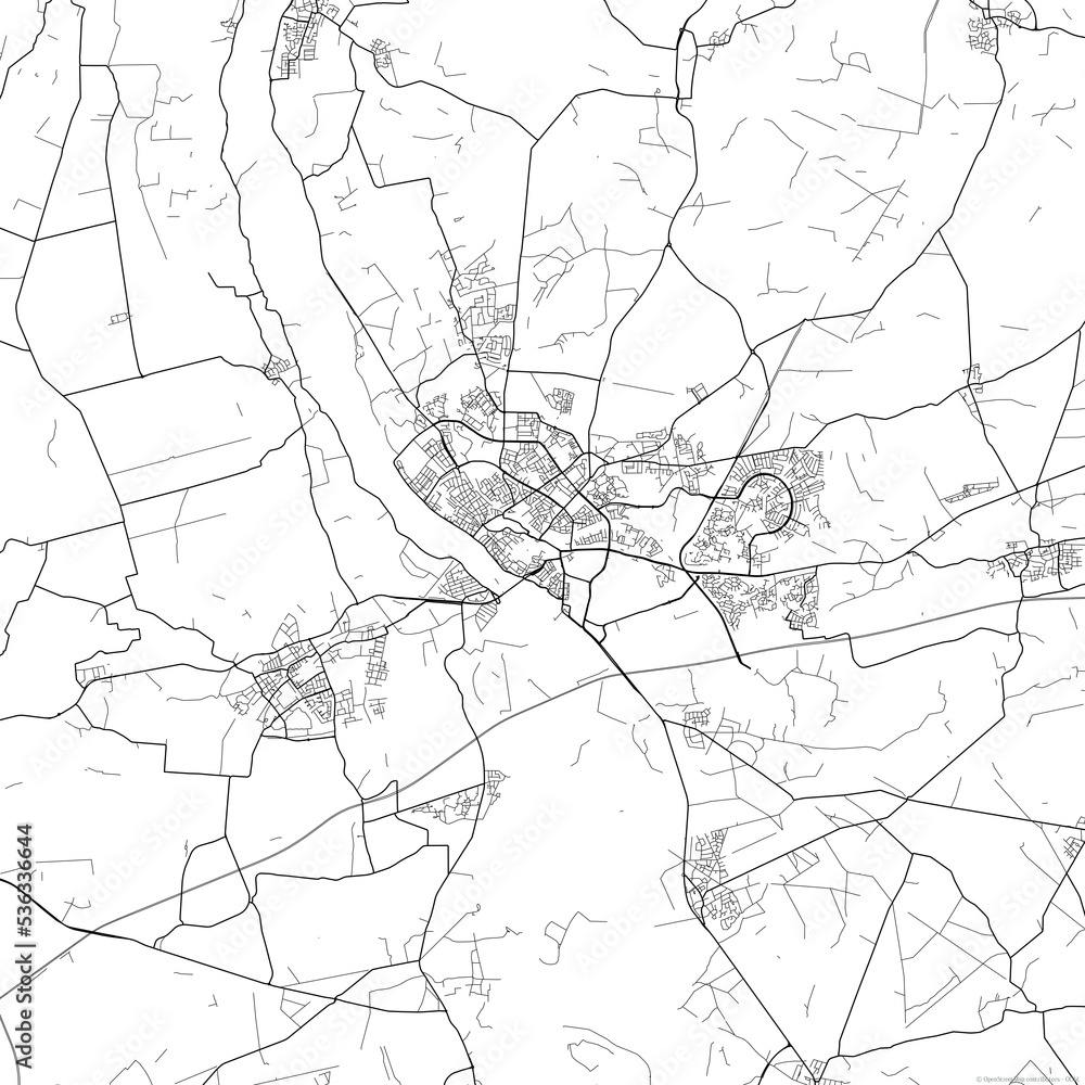 Area map of Deventer Netherlands with white background and black roads