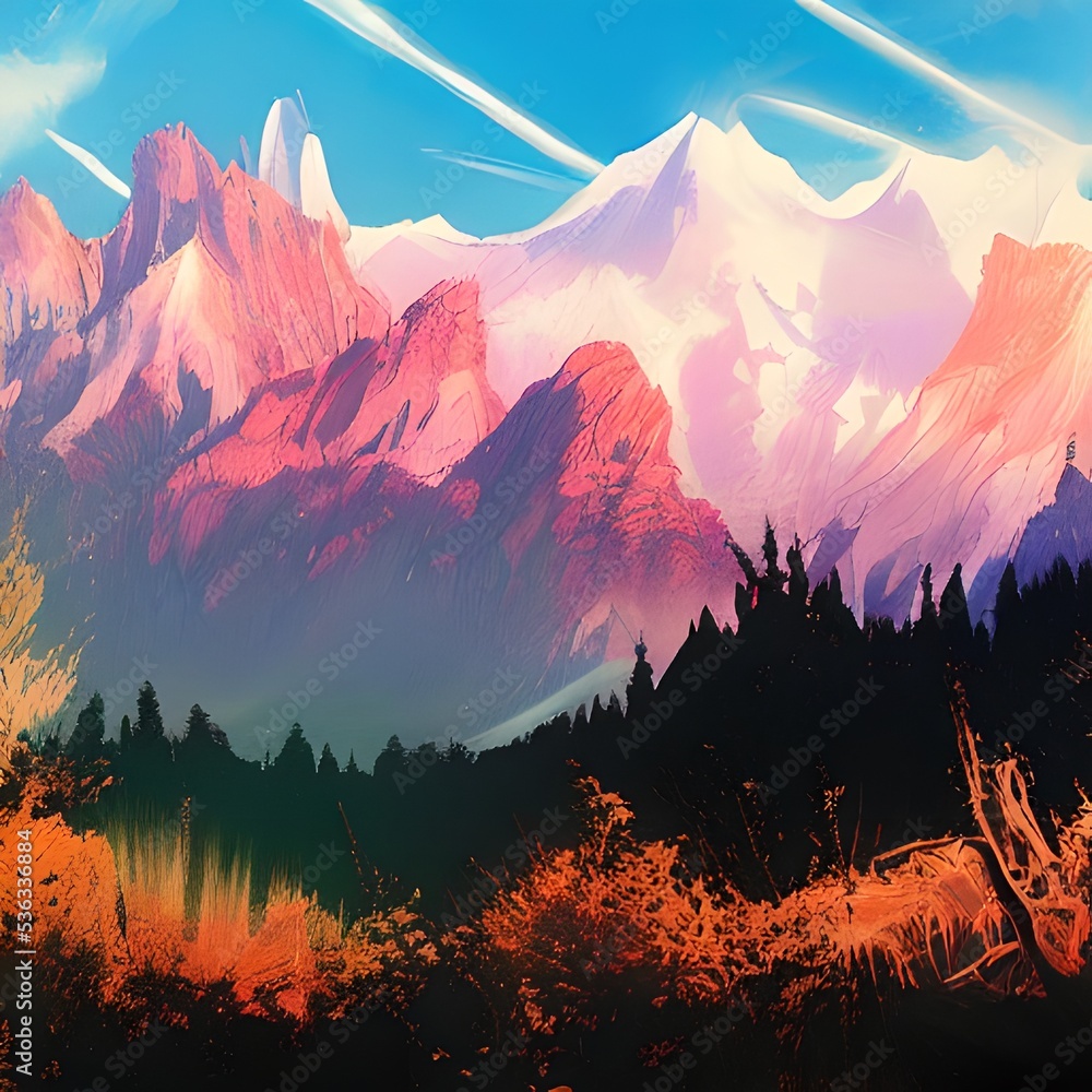 Colorful landscape with mountains