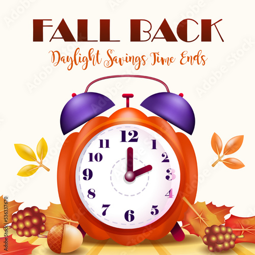 Daylight Savings Time Ends, pumpkin shaped clock. Suitable for events