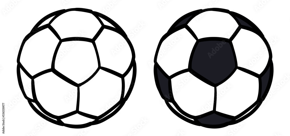 Set with soccer balls in outlined and colored version, Vector illustration Set with soccer balls in outlined and colored version, Vector illustration