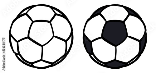 Set with soccer balls in outlined and colored version  Vector illustration