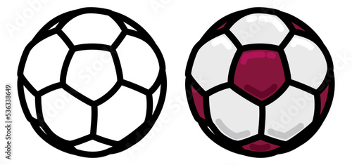 Pair of soccer balls in outlines and other maroon colored, Vector illustration
