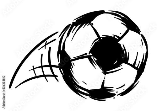 Fast soccer ball with speed lines in hand drawn style, Vector illustration