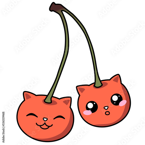 Vector illustration of kawaii cherry cats