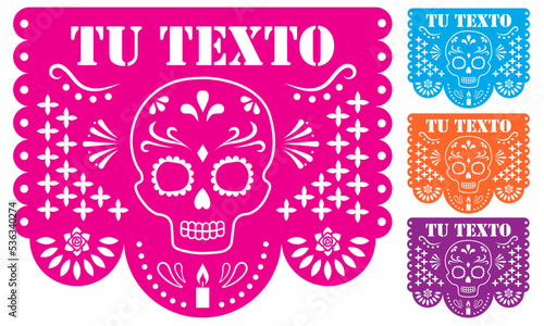 Papel picado para el día de muertos, puedes colocar tu propio texto