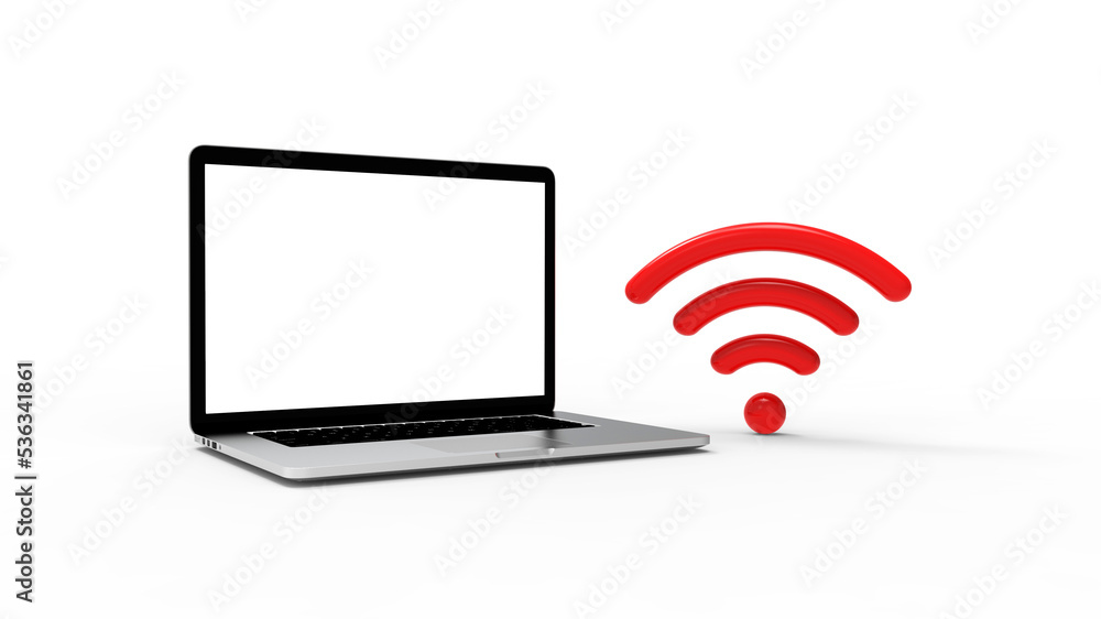 Modern laptop isolated on white background with wifi icon. 3D Illustration. Modern laptop isolated on white background with wifi icon. 3D Illustration.
