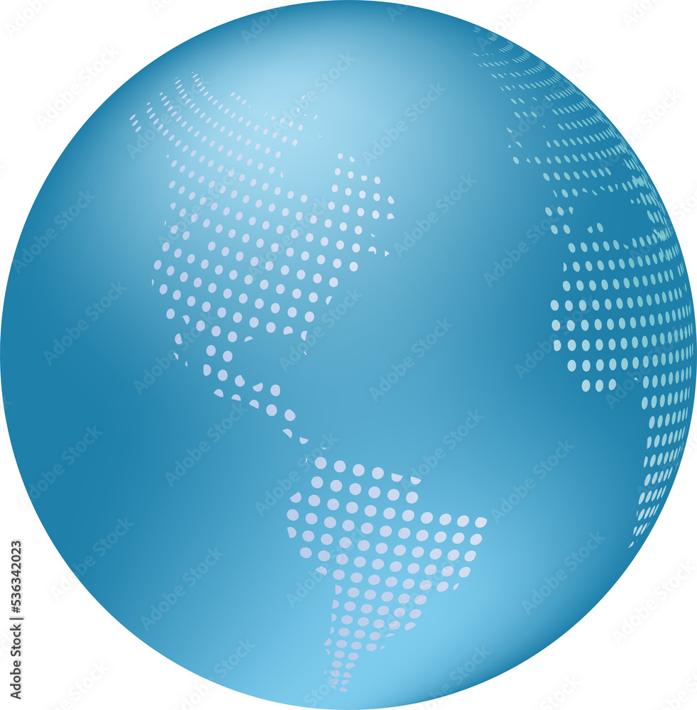3D blue globe with dot world map. Element for business, ecology ...