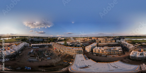 Real estate project 360 degrees aerial panorama of new education facility construction site urban development project Noorderhaven neighbourhood ready for VR