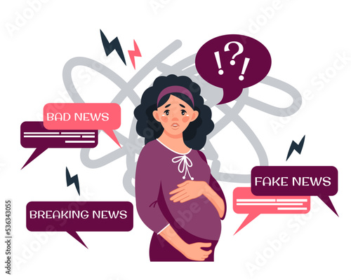 An impressionable pregnant girl tries to brush off the bad news. Bad news, fakes. Vector