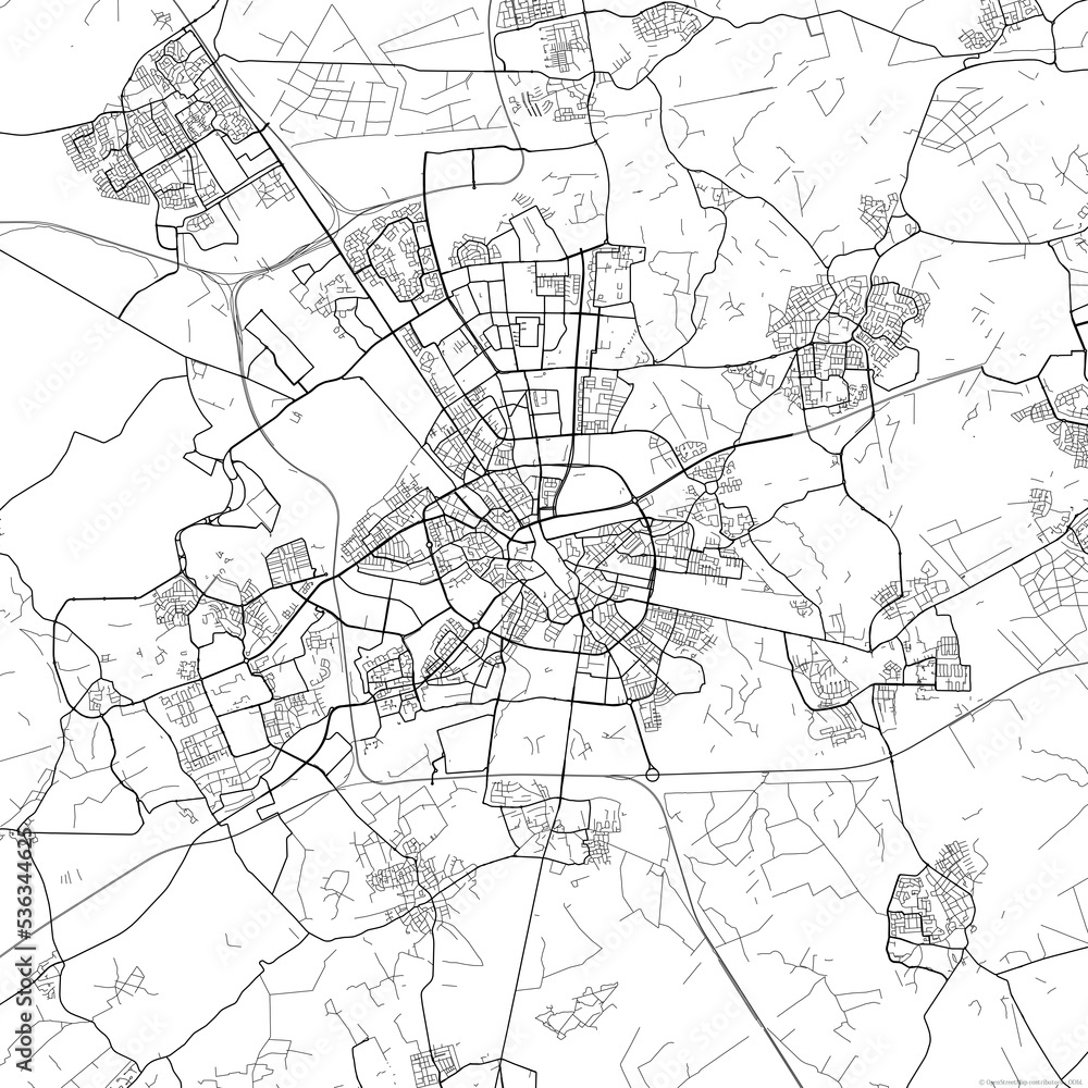 Area map of Eindhoven Netherlands with white background and black roads