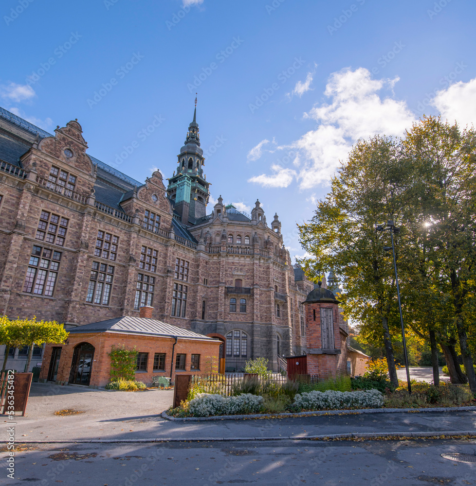 Obraz premium Old gothic museum building a colorful sunny autumn day in Stockholm